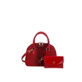 Red crocodile pattern shell bag set with matching glossy patent leather envelope wallet - Red