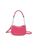 Bolso de mano minimalista rosa brillante en cuero con cadenas de plata y asa - Rosa rojo
