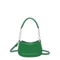 Grüne Halbmond-Tasche aus glänzendem PU-Leder mit Goldschrift und silberner Metallkette - Dunkelgrün