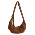 Braune Halbmond-Tasche aus genarbtem Leder mit stilvollem, breit geknotetem Schultergurt - Ohne Anhänger / Braun
