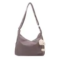 Japanese style purple half-moon shoulder bag with a cute plush cloud charm detail - Purple