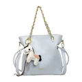 Stylish light blue quilted bucket bag with golden chain strap and cute horse charm - Keychain Style / Blue