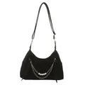 Bolso bandolera de ante negro con cadenas plateadas y elegantes perlas blancas - Negro sin Colgante
