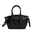 Elegante schwarze Handtasche aus geflochtenem Leder mit Doppelgriffen und Schulterriemen - Schwarz