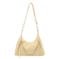 Bolso bandolera beige minimalista con cadenas plateadas y perlas en cuero amarillo claro - Amarillo Sin Colgante