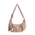 Rosa sichelförmige Schultertasche aus Kunstleder mit Lychee-Muster und Pferdeanhänger - Mit Anhänger / Rosa