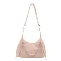 Bolso bandolera rosa claro minimalista con cadena de perlas y bolsillos con cremallera - Rosa sin colgante
