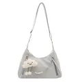 Hellblaue Schultertasche aus Nylon mit silberner Perlenkette und Plüschwolken-Anhänger - Blau