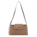Bolso bandolera minimalista de ante marrón tierra con silueta rectangular y correa ajustable - Caqui