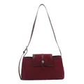 Bolso bandolera burdeos minimalista de ante con ribetes de cuero liso y botón de plata - Rojo
