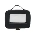 Black Saffiano leather handle bag with transparent PVC window and gold zipper detail - Black