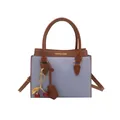 Sac à main chic bicolore lavande et marron avec pendentif cerise et bandoulière - Bleu (Avec Pendentif)