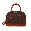 Damen Muscheltasche mit braunem Geometriemuster und Leder-Handgriffen - Geometrisches Dreieck Kaffee