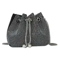 Black bucket bag with colorful rhinestones, metal chain strap and pearl charms - Colorful