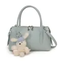 Light blue lychee pattern handbag with a cute white bunny pendant and shoulder strap - With Bunny Pendant / Blue