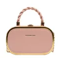 Elegant pink leather box bag with twisted handle and gold chain shoulder strap - Pink