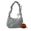 Bolso de hombro minimalista azul claro con bordado de mariposa rosa y asa fruncida - Estilo Con Colgante / Verde