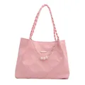 Bolso tote acolchado rosa para mujer con correas trenzadas y detalle de perlas - Rosa