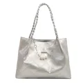 Bolso tote plateado acolchado con cadena de perlas y asa trenzada para mujer - Plateado
