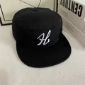 Detail of white 3D letter H embroidery on black vintage cotton flat top cadet cap - M (56-58cm) / Black