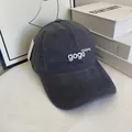 Vintage washed cotton dark grey baseball cap with white gogo shopping embroidery - M (56-58cm) / Gray