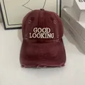 Detailed embroidery on vintage distressed baseball cap with Good Looking text - M(56-58cm) / Burgundy