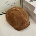 Braune Vintage-Schirmmütze aus Cord mit breiter Krempe im britischen Retro-Stil für Damen - M / Camel