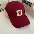 Winter baseball cap in burgundy with beige faux shearling earflaps and moon embroidery - M(56-58cm) / Red