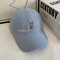 Cappellino da baseball in cotone azzurro con ricamo a orsetto e visiera effetto consumato - M / Blu