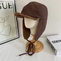 Cappello da aviatore invernale testa di moro con calda fodera in lana d'agnello sintetica - M（56-58cm） / Caffè
