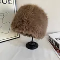 Detailed macro view of plush brown faux fur texture and glossy thick fibers of the winter hat - M (56-58cm) / Dark Brown