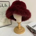 Macro shot of fluffy wine red faux fur texture on a winter fisherman hat for women - M(56-58cm) / Burgundy