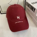 Deep red cotton baseball cap with white walk beside you embroidery on soft top crown - M / Red