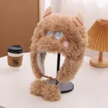 Cappello peluche marrone mostro con paraorecchie, corna e dettagli ricamati - M(56-58cm) / Kaki