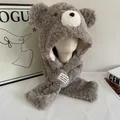 Sciarpa con cappuccio a orsetto grigio in morbido peluche e ciondolo a stella in metallo - M (56-58cm) / Grigio