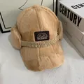 Winter ponytail baseball cap with detachable plush earflaps in camel brown color - M (56-58cm) / Khaki