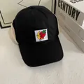 Winter thermal baseball cap with ear flaps and strawberry banana embroidery on black cotton - M (56-58cm) / Black
