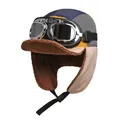 Winter aviator hat with goggles, thick thermal fleece lining and stylish color blocking - M (56-58cm) / Navy Blue Top