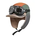 Fleece-lined winter aviator hat with protective earflaps and decorative goggles - M (56-58cm) / Orange Top