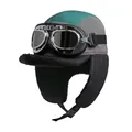 Detail of pilot winter hat with retro goggles, thick fleece lining and ear flaps - M (56-58cm) / Green Top