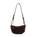 Dark brown suede croissant bag featuring pleated texture and side knot shoulder strap - Brown