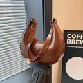 Brown glossy patent leather crescent shoulder bag with vintage crinkle finish and buckle - Dark Brown (Without Pendant)