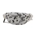 Women's trendy nylon crossbody bag with black butterfly print on white base - White