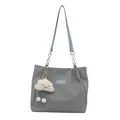 Sac fourre-tout bleu gris élégant avec bandoulière chaîne et breloque nuage blanc - Bleu avec pendentif
