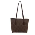 Brown tote bag with vintage M letter monogram and long shoulder straps for women - With Pendant / Coffee