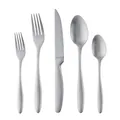 5-piece matte silver stainless steel cutlery set including knife, forks, and spoons - Silver