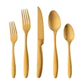 Modern 5-piece matte gold stainless steel cutlery set with brushed finish and sleek design - Gold