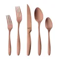 5-piece rose gold matte stainless steel cutlery set with brushed finish on white background - Rose Gold