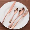 Polished rose gold stainless steel cutlery set with knife fork and spoons on plate - Rose Gold