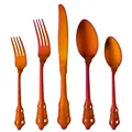 Set de couverts vintage 5 pièces avec dégradé arc-en-ciel et motifs de cour ornés - Rouge Iridescent (A010D)